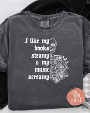 Load image into Gallery viewer, Books Steamy & Music Screamy T-Shirt | Paperbacks & Frybread Co. - Paperbacks & Frybread Co.