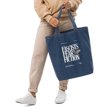 Load image into Gallery viewer, Fascists Fear Fiction Organic Denim Tote Bag | Paperbacks & Frybread Co. - Paperbacks & Frybread Co.