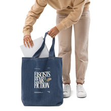 Load image into Gallery viewer, Fascists Fear Fiction Organic Denim Tote Bag | Paperbacks & Frybread Co. - Paperbacks & Frybread Co.