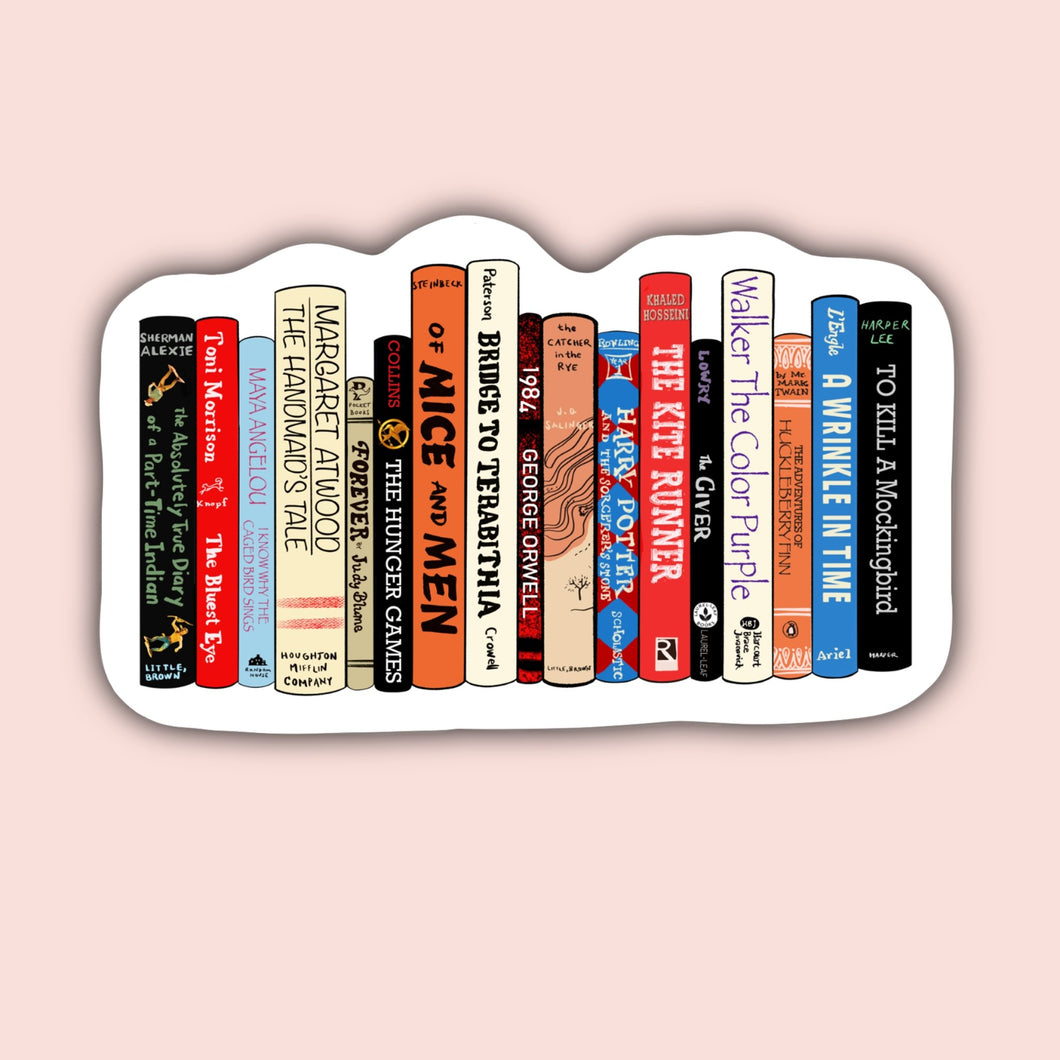Banned Books Bookshelf Sticker | Decorative Sticker by Indigo Maiden - Paperbacks & Frybread Co.