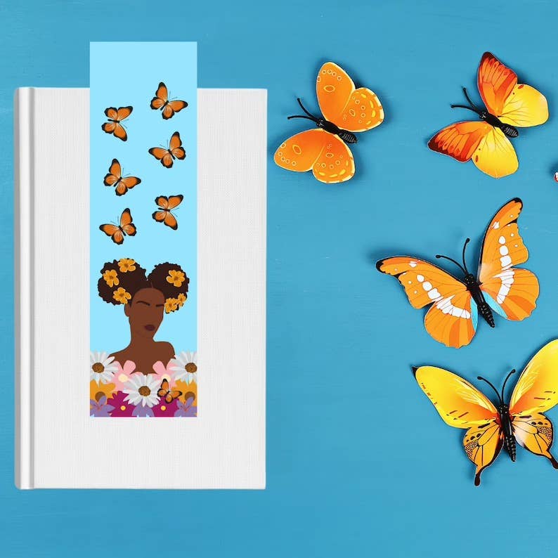 Butterfly and Buns Black Woman Bookmark | Zella & Co. - Paperbacks & Frybread Co.