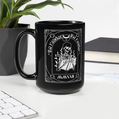 The Reader Tarot Black Glossy Mug | Paperbacks & Frybread - Paperbacks & Frybread Co.