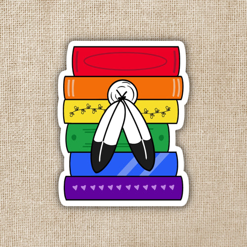 Two-Spirit Pride Book Stack Flag Sticker | Wildly Enough - Paperbacks & Frybread Co.