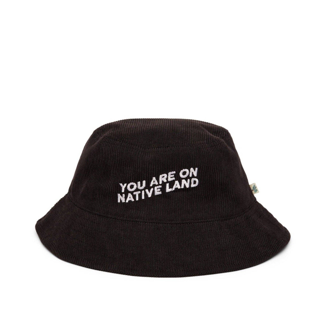 'YOU ARE ON NATIVE LAND' Black Corduroy Bucket Hat | Urban Native Era - Paperbacks & Frybread Co.