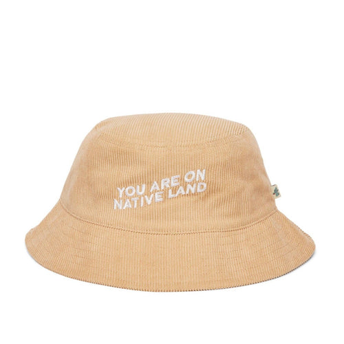 'YOU ARE ON NATIVE LAND' Tan Corduroy Buck Hat | Urban Native Era - Paperbacks & Frybread Co.
